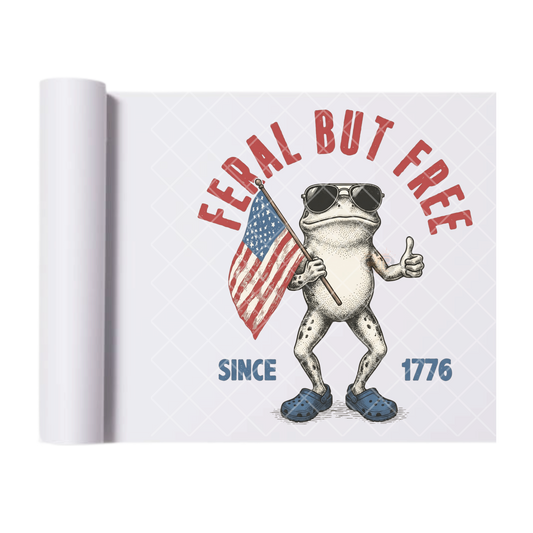Feral But Free Frog - Direct Transfer Print, Ready To Press For T-Shirts, Cotton, Polyester & Blends - Tshirt Business Quality