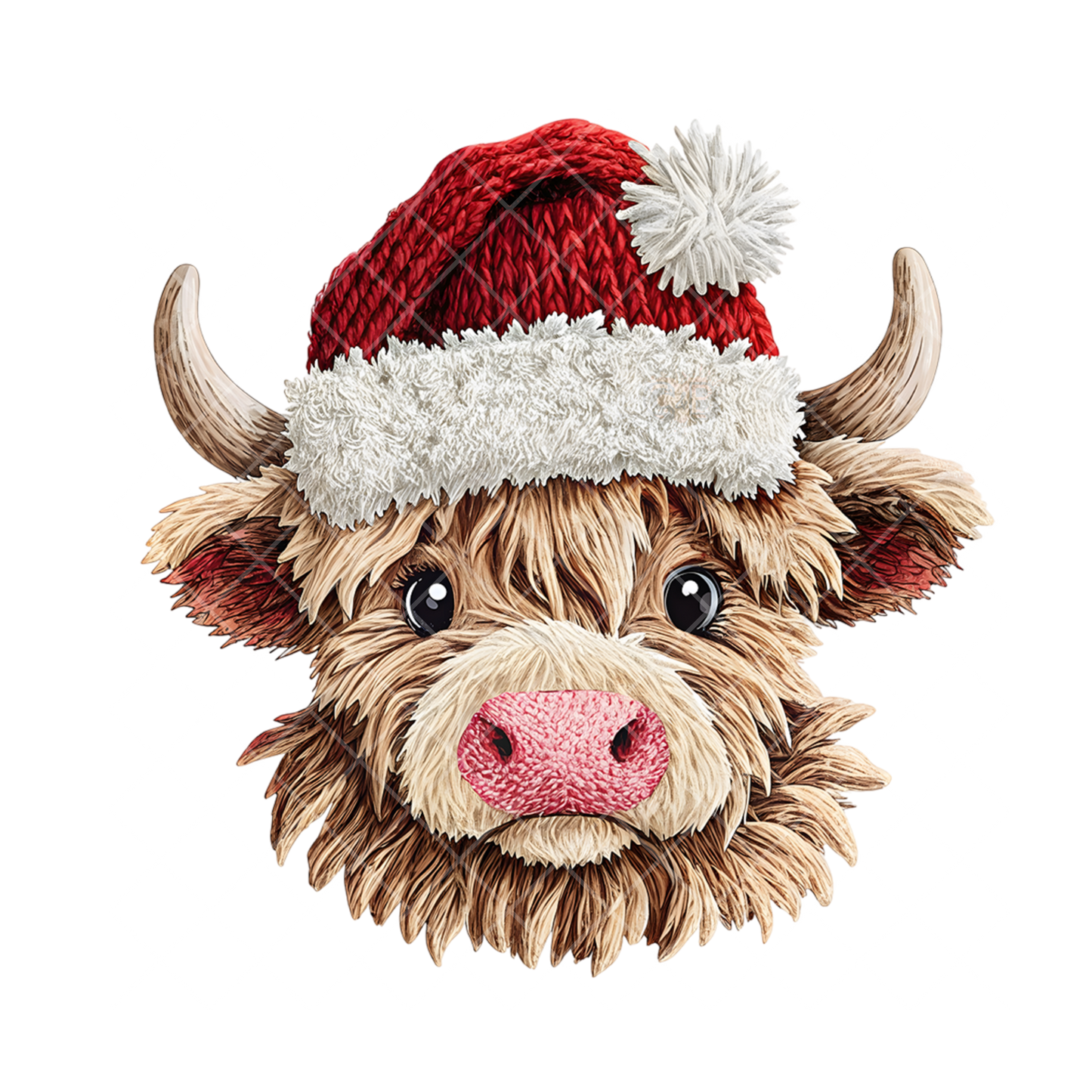 Santa Hat Highland Cow Faux Yarn T PNG File