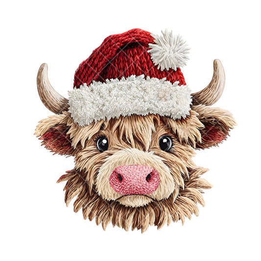 Santa Hat Highland Cow Faux Yarn T PNG File