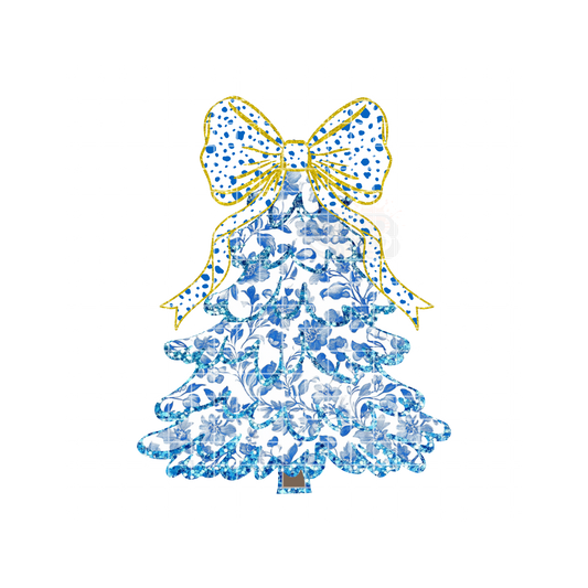 Christmas Tree Gold Blue Dotted PNG