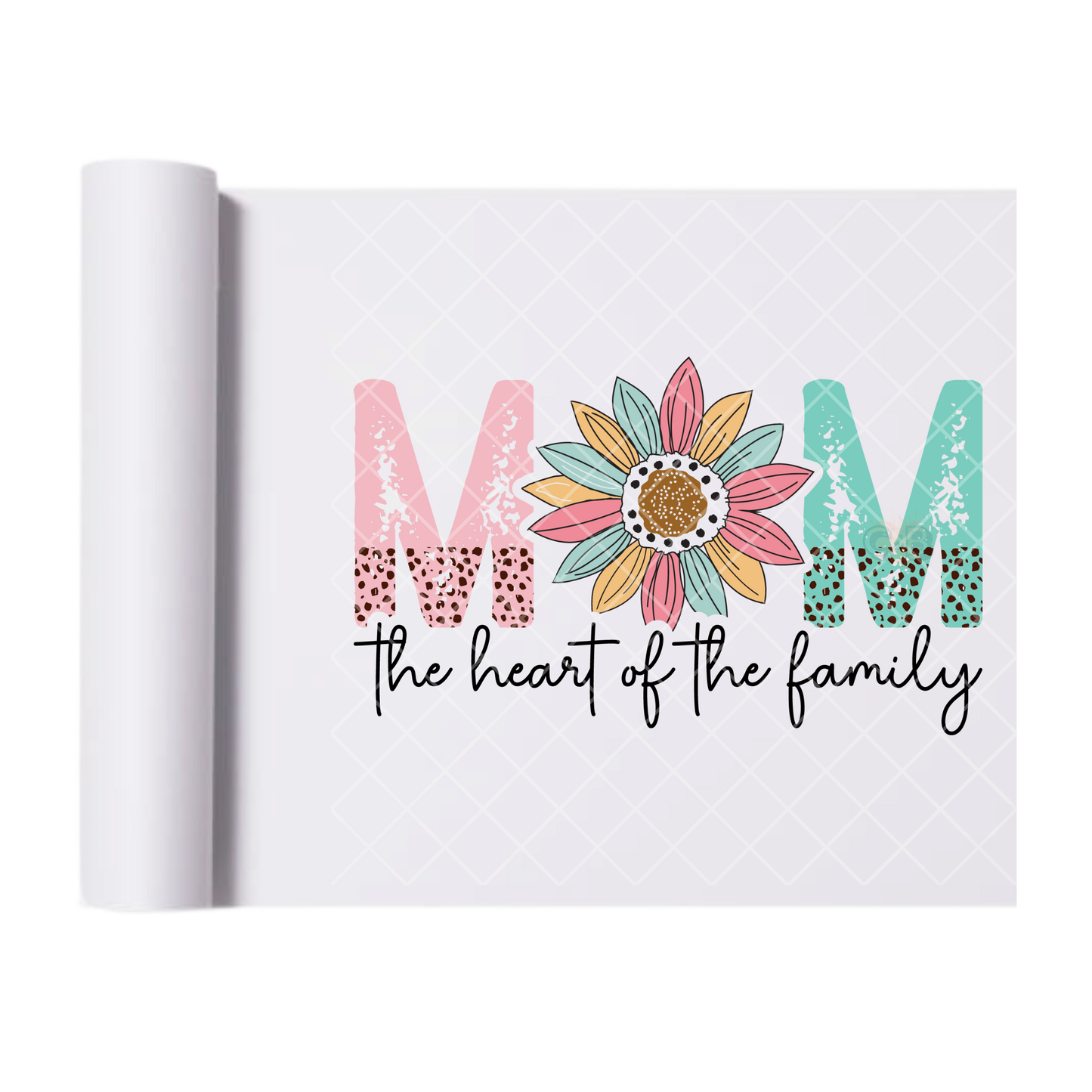 Mom Heart Of Family - Direct Print Film Transfer for T-Shirts, Cotton, Polyester & Blends - High-Quality Print