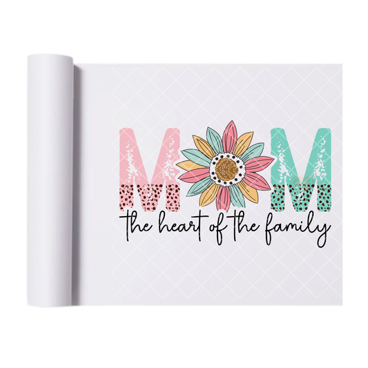Mom Heart Of Family - Direct Print Film Transfer for T-Shirts, Cotton, Polyester & Blends - High-Quality Print