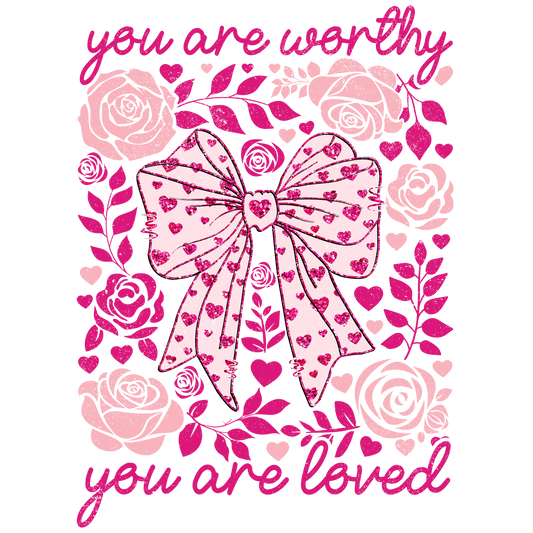 Worthy and loved bow roses and hearts PNG