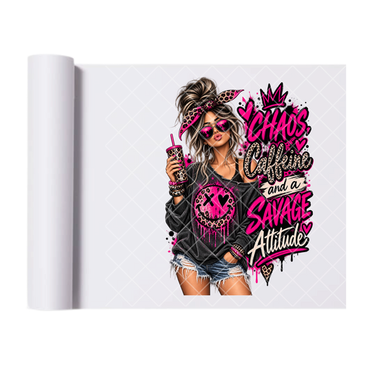 Savage Attitude Gal - Ready To Press Print Transfer for Apparel, Cotton, Polyester & Blends - High-Quality Print- Commercial Grade