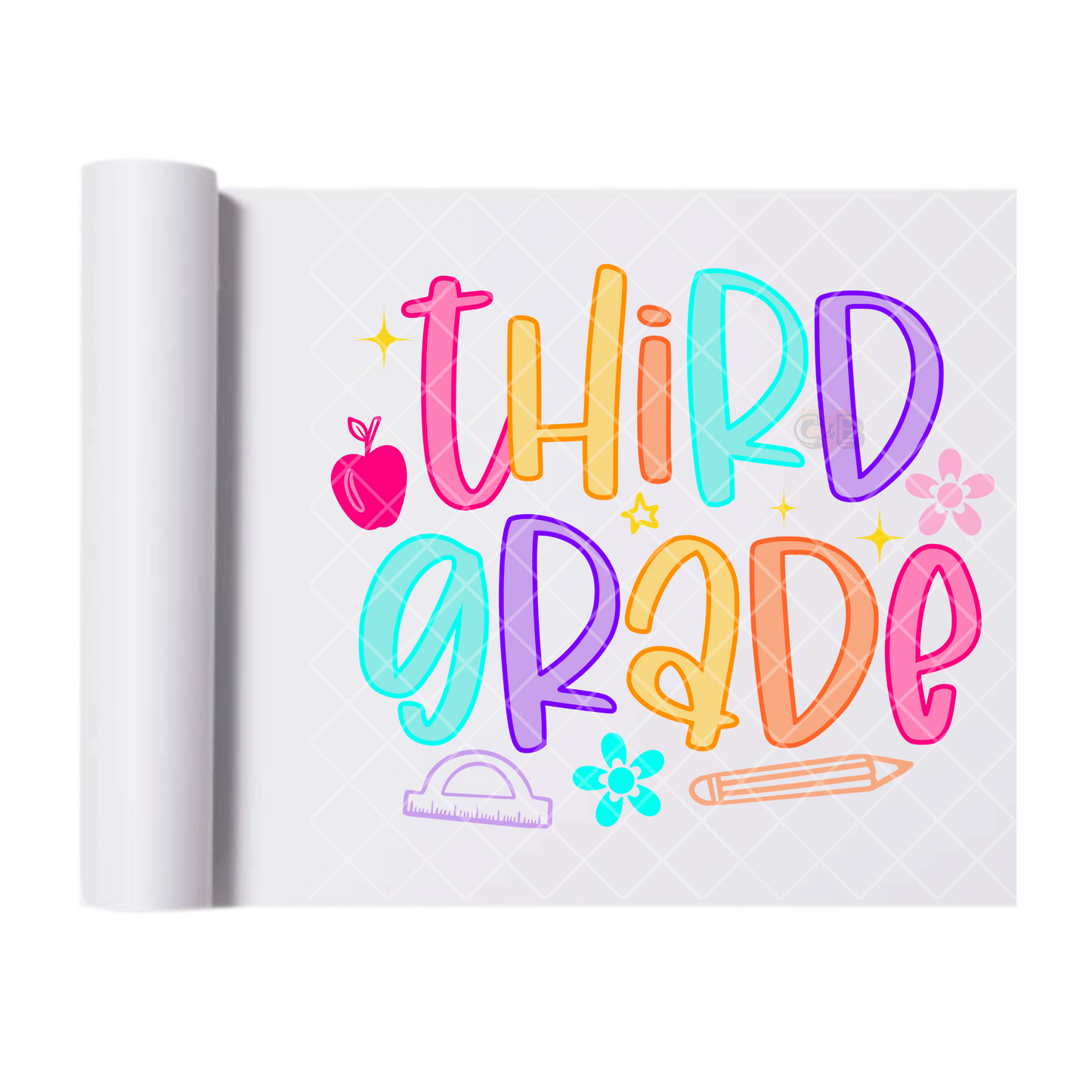 Third Grade Neon Outline - Direct Print Film Transfer for T-Shirts, Cotton, Polyester & Blends - High-Quality Print