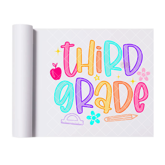 Third Grade Neon Outline - Direct Print Film Transfer for T-Shirts, Cotton, Polyester & Blends - High-Quality Print