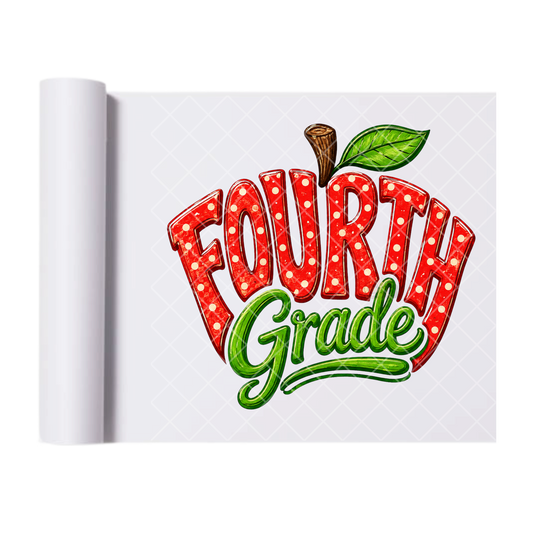 Fourth Grade Apple - Direct Print Film Transfer for T-Shirts, Cotton, Polyester & Blends - High-Quality Print