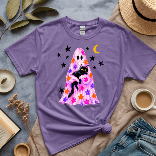 Paint Ghost and Black Cat - Premium Graphic T-Shirt for Casual Wear