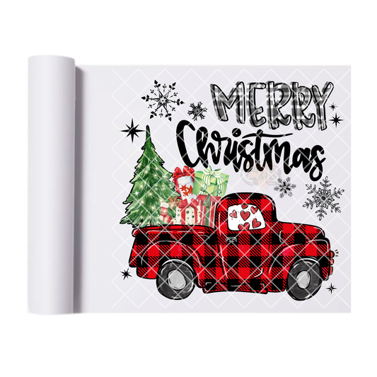 Red plaid Christmas pickup film t shirt transfer