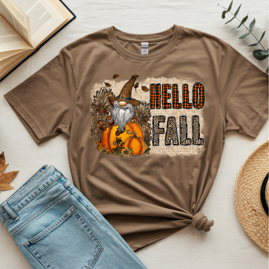 Hello Fall Gnome Burlap - Premium Graphic T-Shirt for Casual Wear