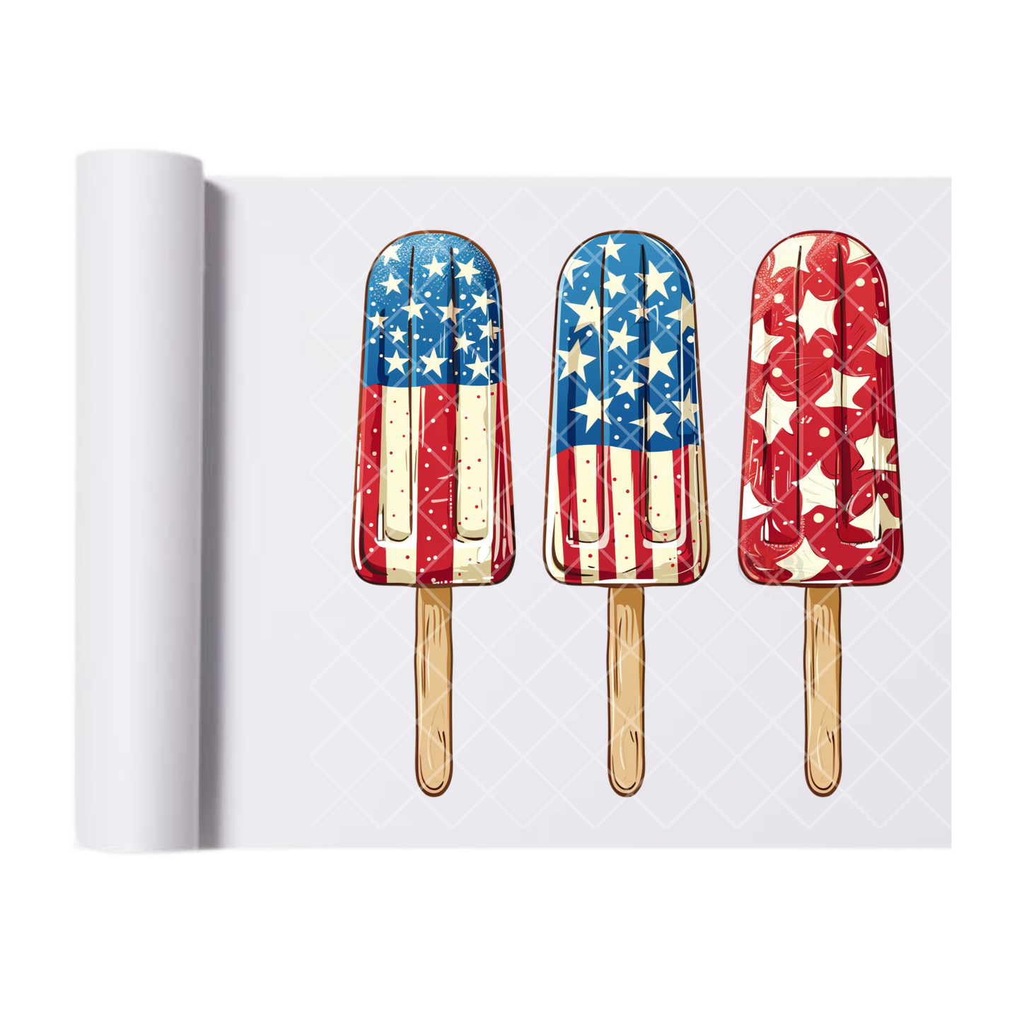 American Flag Popsicles - Direct Print Film Transfer for T-Shirts, Cotton, Polyester & Blends - High-Quality Print