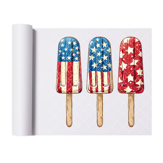 American Flag Popsicles - Direct Print Film Transfer for T-Shirts, Cotton, Polyester & Blends - High-Quality Print