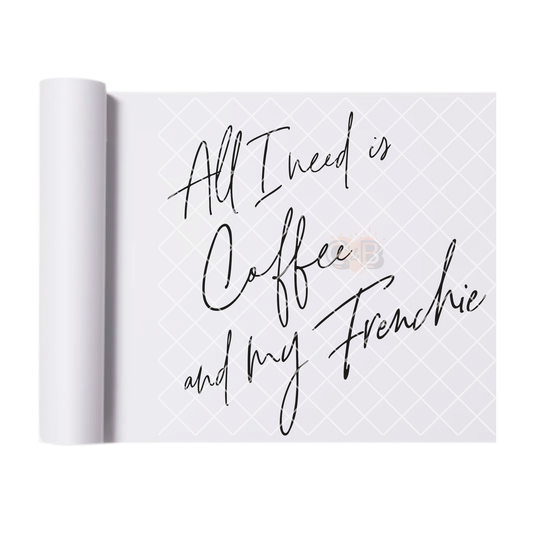 Frenchie and coffee DTF film t shirt transfer