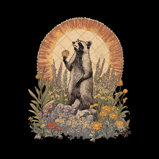 Field Of Flowers Raccoon - PNG File