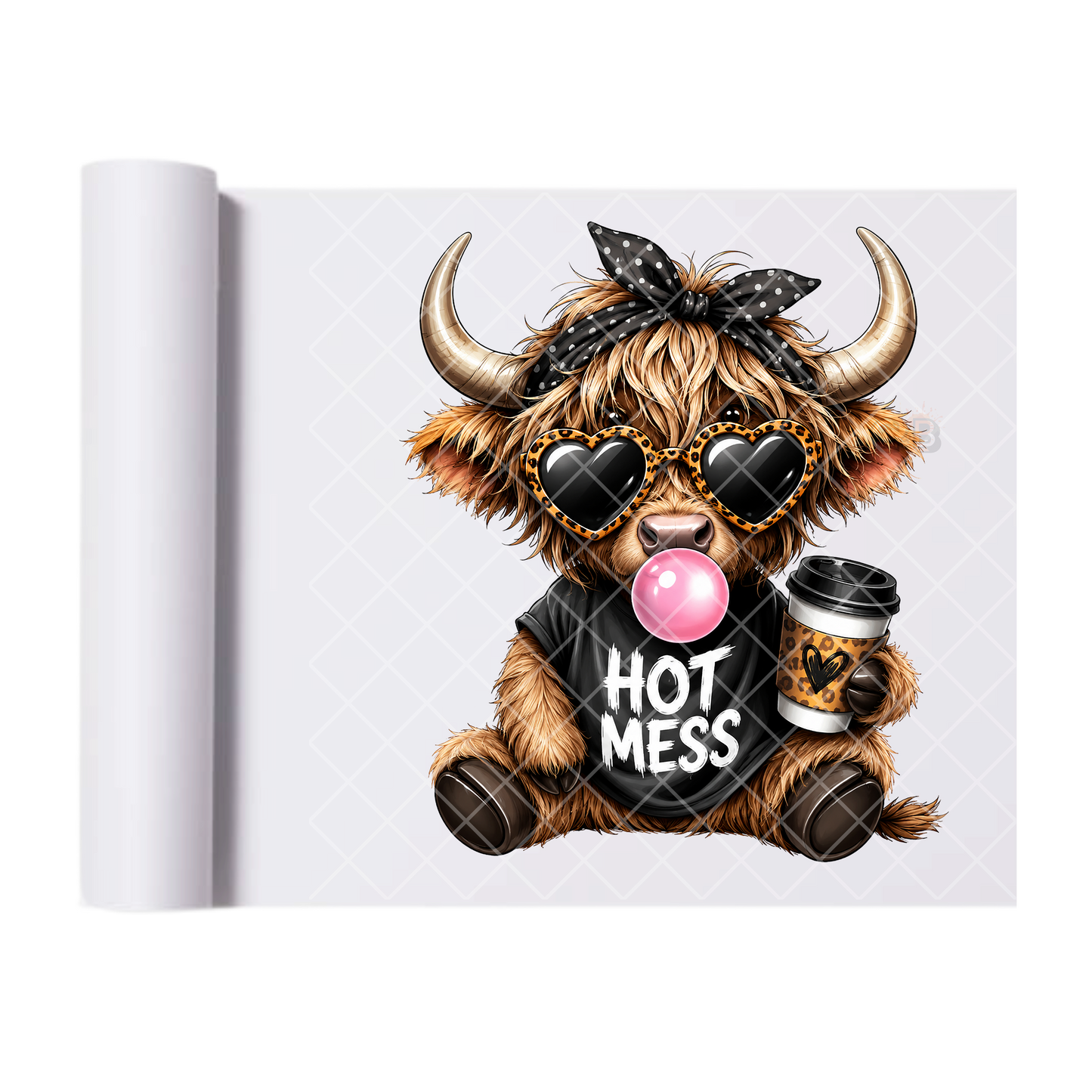 Hot Mess Bubble Gum Highland - Direct Transfer Print, Ready To Press For T-Shirts, Cotton, Polyester & Blends - Tshirt Business Quality