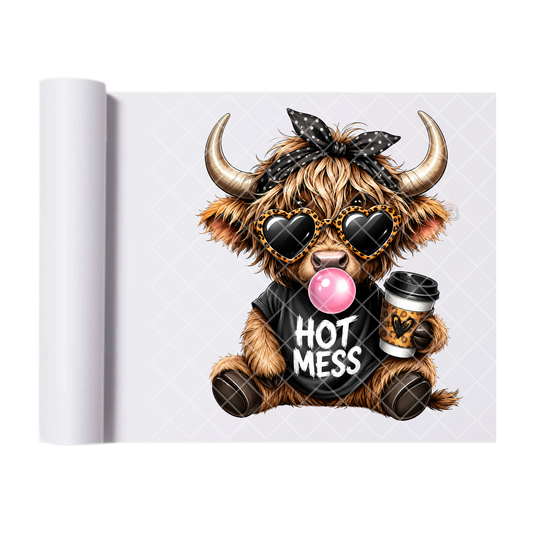 Hot Mess Bubble Gum Highland - Direct Transfer Print, Ready To Press For T-Shirts, Cotton, Polyester & Blends - Tshirt Business Quality