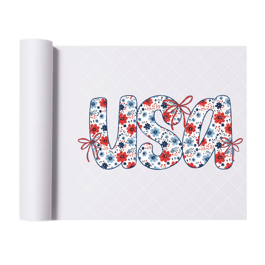 USA Little Red Blue Flowers - Direct Print Film Transfer for Trendy T-Shirts, Cotton, Polyester & Blends - High-Quality Print