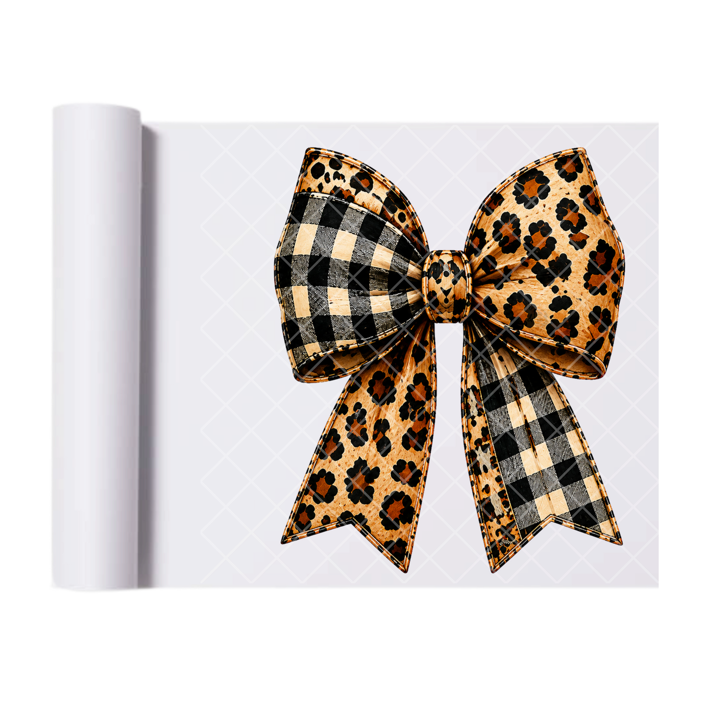 Leopard and Checkered Bow - Ready To Press Print Transfer for Apparel, Cotton, Polyester & Blends - High-Quality Print- Commercial Grade