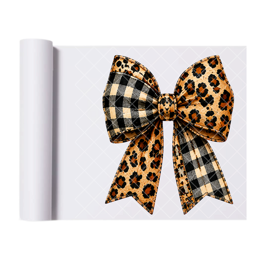 Leopard and Checkered Bow - Ready To Press Print Transfer for Apparel, Cotton, Polyester & Blends - High-Quality Print- Commercial Grade