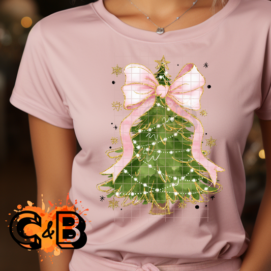 Christmas Tree Big Pink Bow T-Shirt