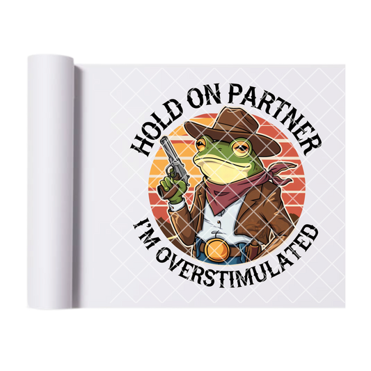 Hold on partner I’m overstimulated DTF film t shirt transfer