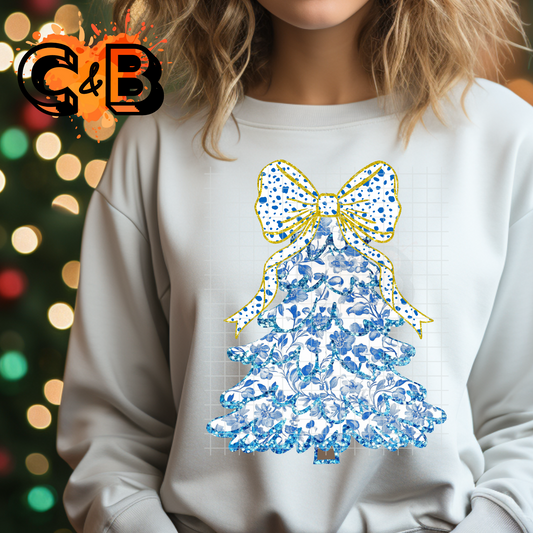 Christmas Tree Gold Blue Dotted T-Shirt