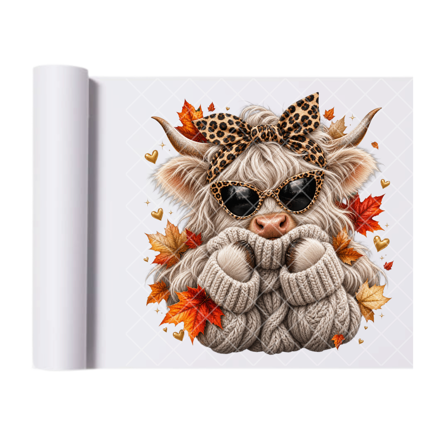 Highland Cow In Fall Sweater - Ready To Press Print Transfer for Apparel, Cotton, Polyester & Blends - High-Quality Print- Commercial Grade
