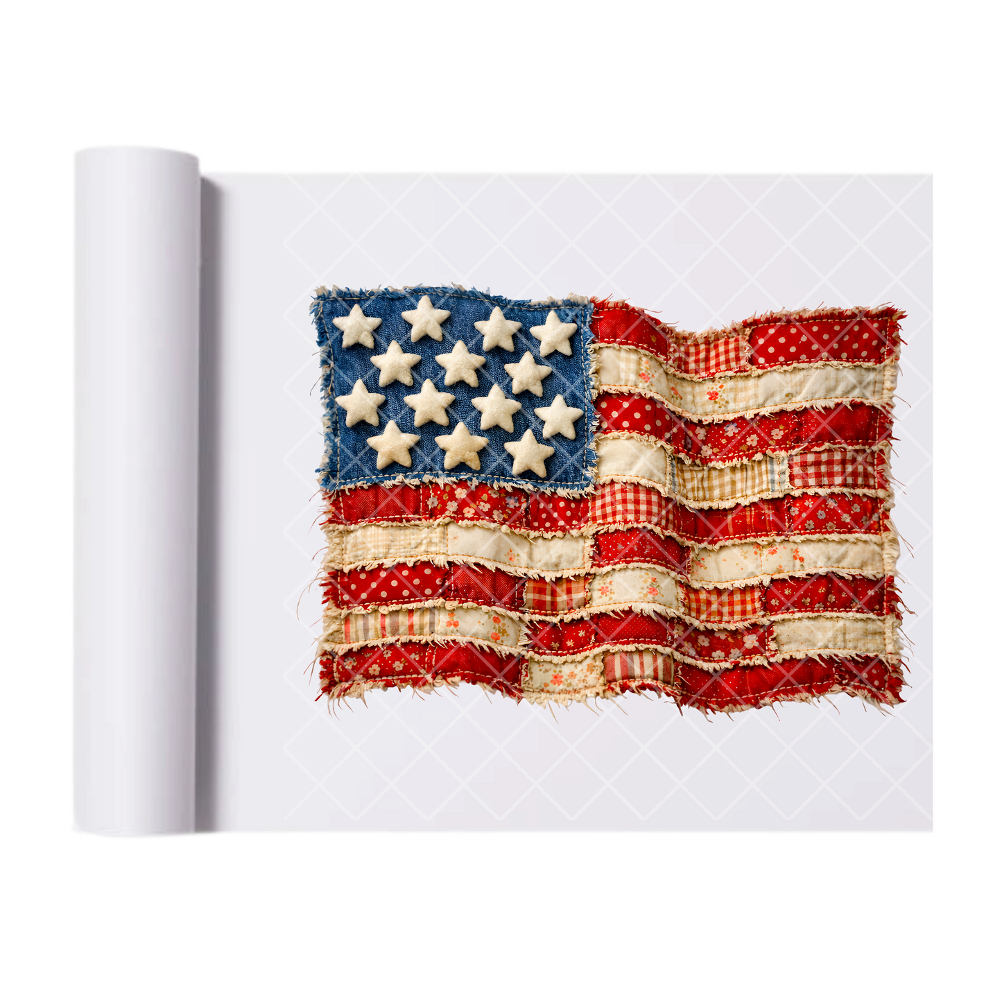Wavy Patchwork American Flag - Direct Transfer Print, Ready To Press For T-Shirts, Cotton, Polyester & Blends - Tshirt Business Quality