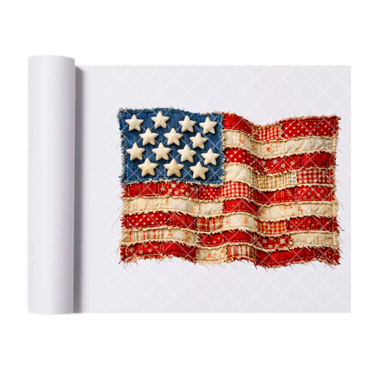 Wavy Patchwork American Flag - Direct Transfer Print, Ready To Press For T-Shirts, Cotton, Polyester & Blends - Tshirt Business Quality