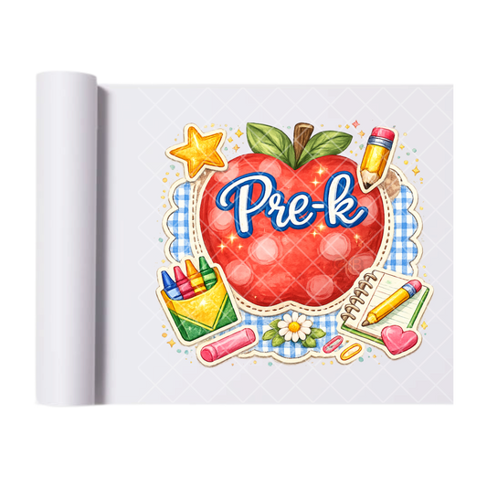 Pre-K Apple & Pencil - Direct Print Film Transfer for T-Shirts, Cotton, Polyester & Blends - High-Quality Print