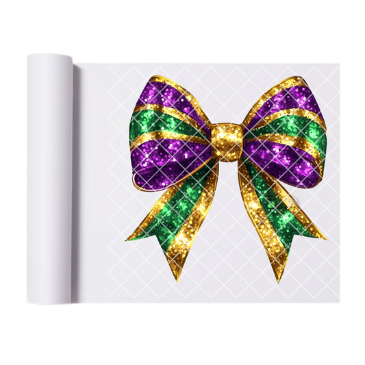 Mardi Gras glitter bow DTF film t shirt transfer