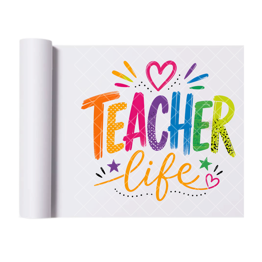 Neon Teacher Life - Direct Print Film Transfer for T-Shirts, Cotton, Polyester & Blends - High-Quality Print