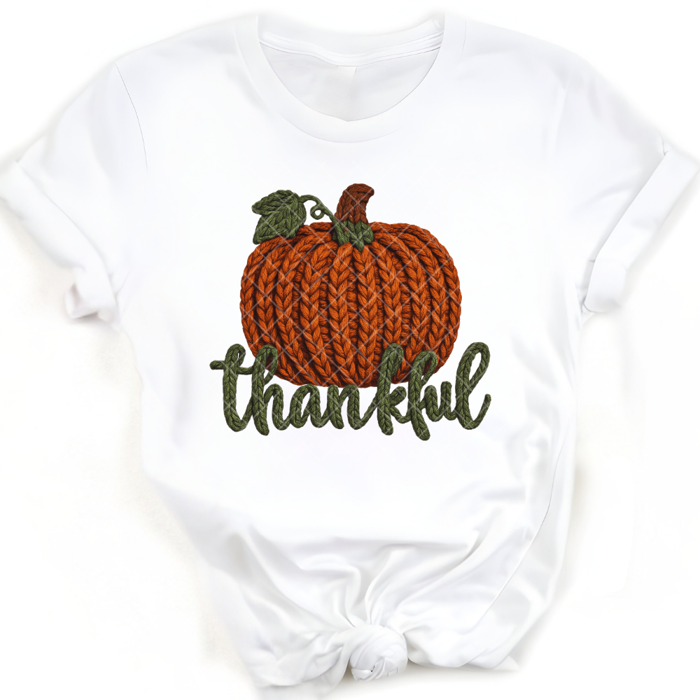 Thanksgiving Pumpkin Faux Crochet - Premium Graphic T-Shirt for Casual Wear