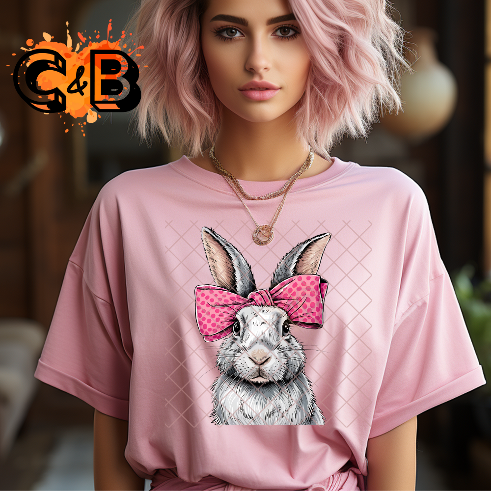 Bunny rabbit with big pink bow PNG