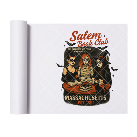 Salem Book Club Mass - Ready To Press Print Transfer for Apparel, Cotton, Polyester & Blends - High-Quality Print- Commercial Grade