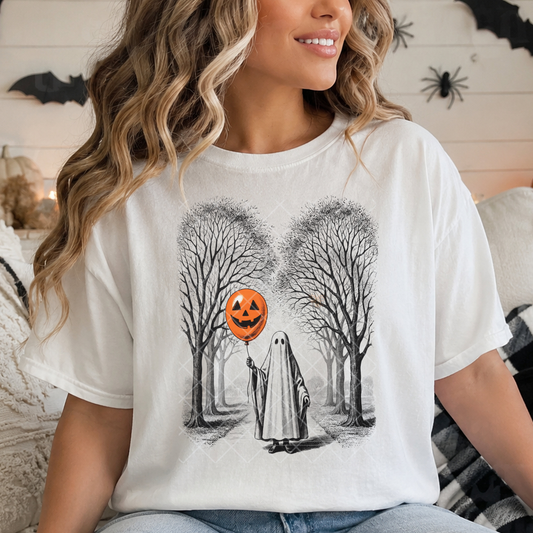 Ghost and Ballon Illustration - Premium Graphic T-Shirt for Casual Wear