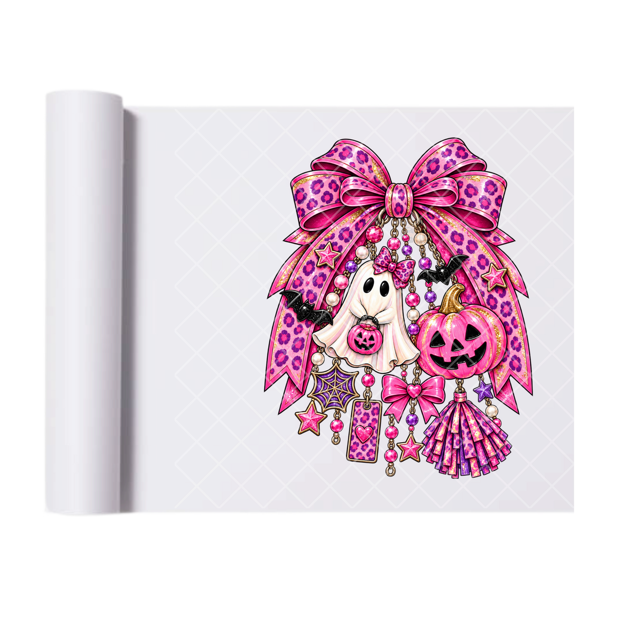 Breast Cancer Awareness Bows and Ghosts - Ready To Press Print Transfer for Apparel, Cotton, Polyester & Blends - High-Quality Print- Commercial Grade