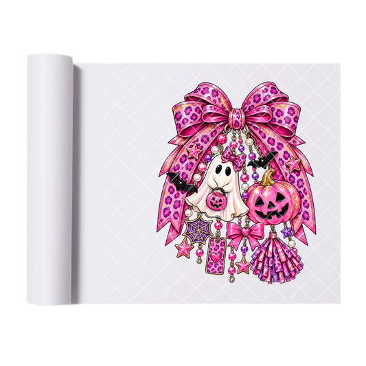 Breast Cancer Awareness Bows and Ghosts - Ready To Press Print Transfer for Apparel, Cotton, Polyester & Blends - High-Quality Print- Commercial Grade