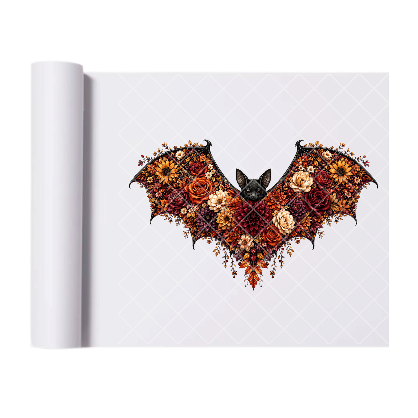 Floral Halloween/Fall Bat - Ready To Press Print Transfer for Apparel, Cotton, Polyester & Blends - High-Quality Print- Commercial Grade