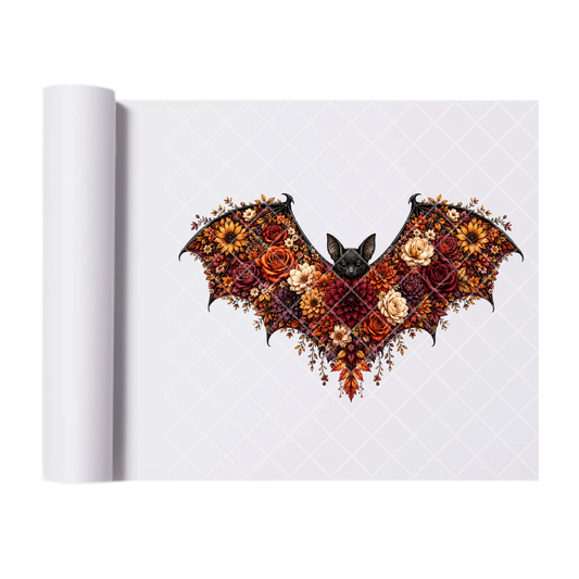 Floral Halloween/Fall Bat - Ready To Press Print Transfer for Apparel, Cotton, Polyester & Blends - High-Quality Print- Commercial Grade