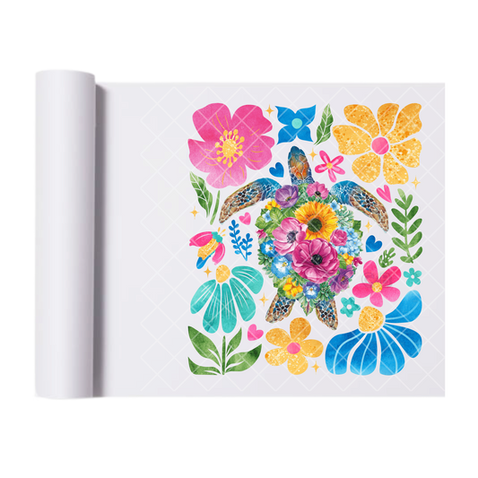 Water Color Sea Turtle Flowers - Direct Print Film Transfer for Trendy T-Shirts, Cotton, Polyester & Blends - High-Quality Print