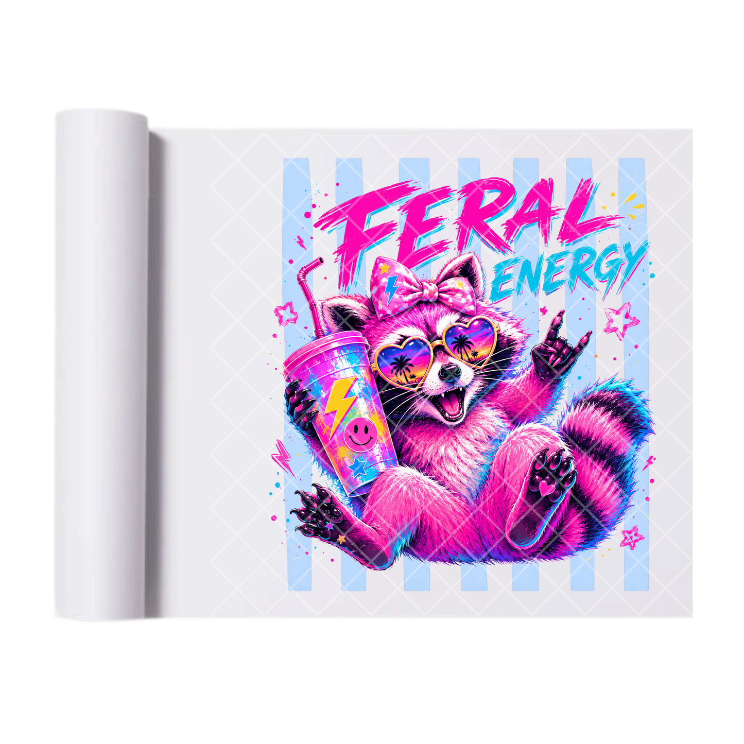 Feral Energy Raccoon Lines - Direct Print Film Transfer for Trendy T-Shirts, Cotton, Polyester & Blends - High-Quality Print