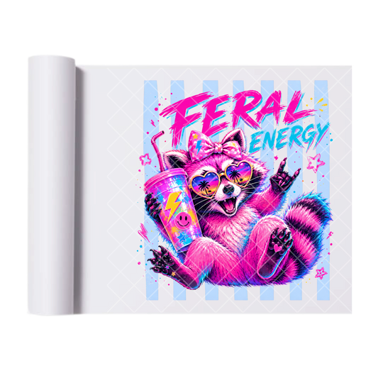 Feral Energy Raccoon Lines - Direct Print Film Transfer for Trendy T-Shirts, Cotton, Polyester & Blends - High-Quality Print