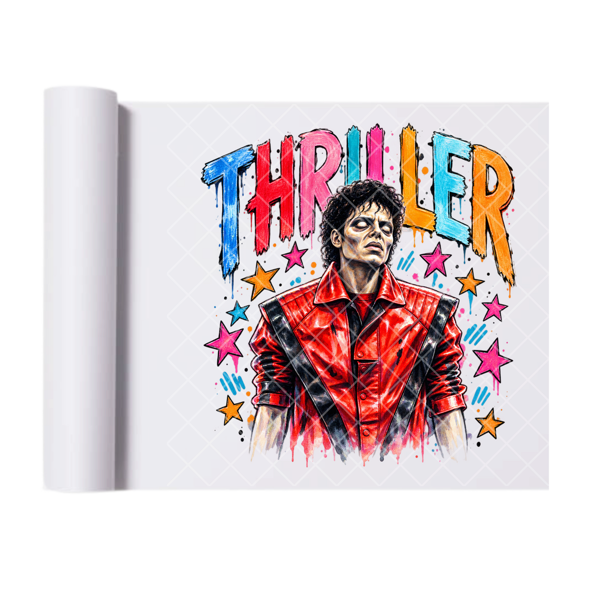 Colorful Thriller MJ - Ready To Press Print Transfer for Apparel, Cotton, Polyester & Blends - High-Quality Print- Commercial Grade