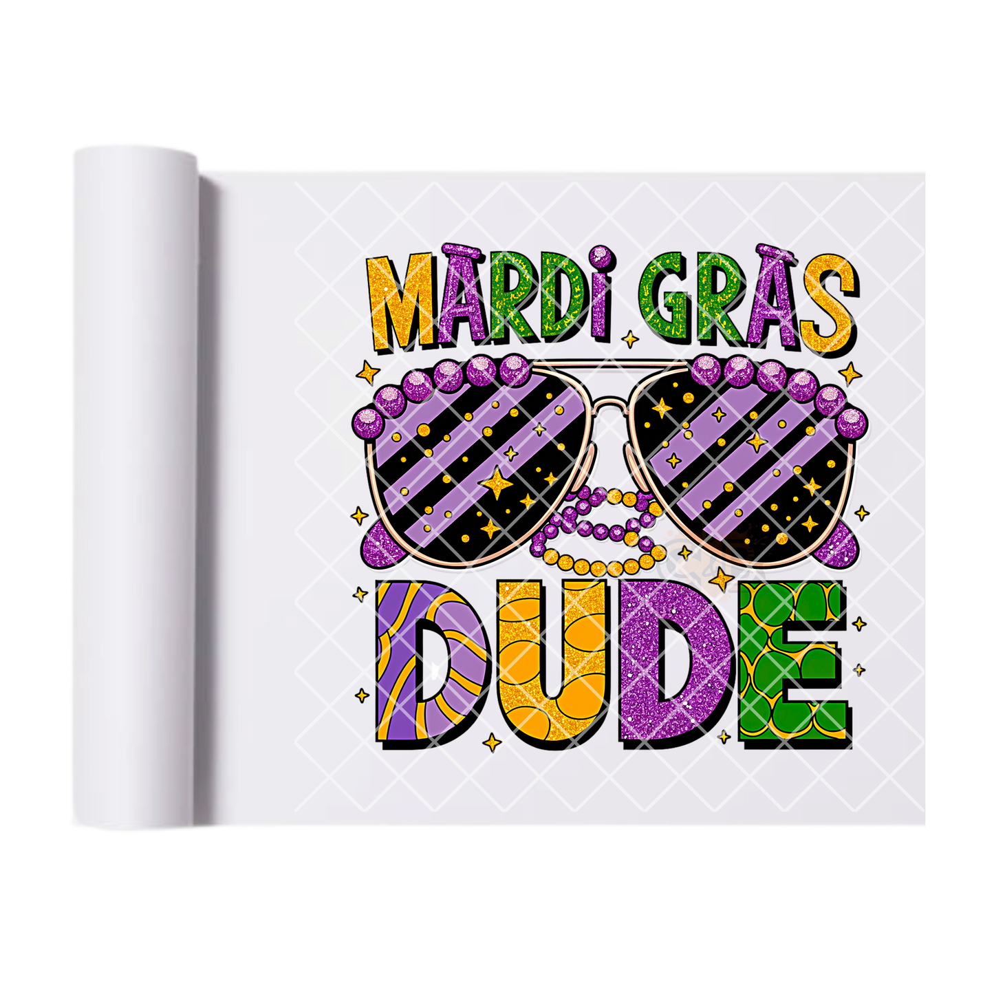 Mardi Gras dude with shades DTF film t shirt transfer