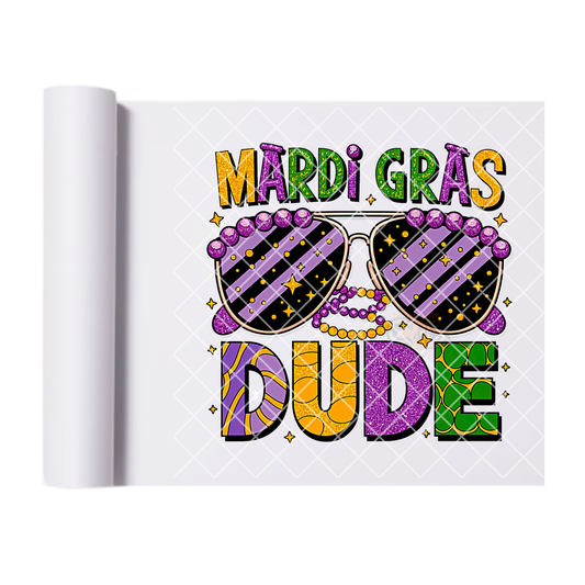 Mardi Gras dude with shades DTF film t shirt transfer