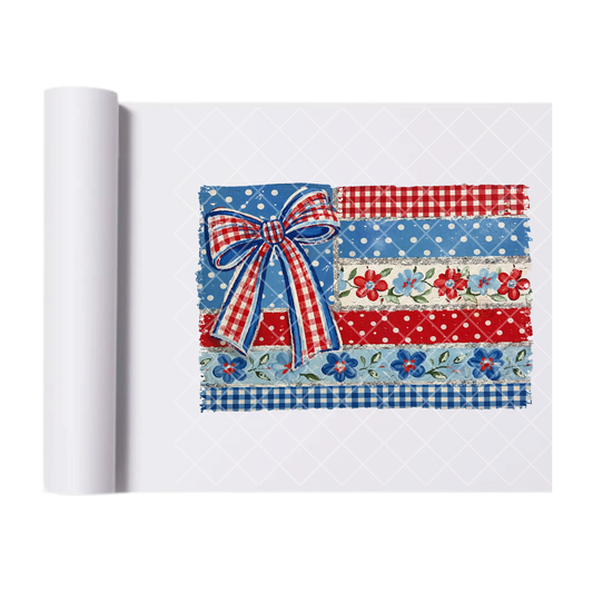 Ribbon Quilted Flag Tee - Direct Transfer Print, Ready To Press For T-Shirts, Cotton, Polyester & Blends - Tshirt Business Quality