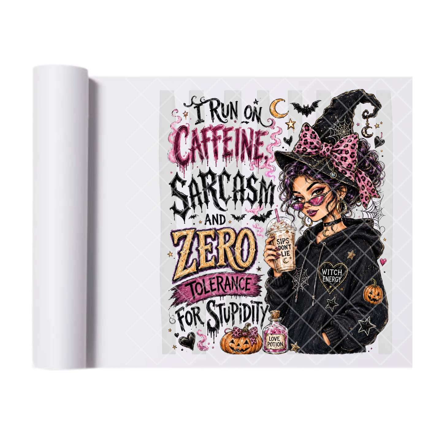 Caffeine Witch - Ready To Press Print Transfer for Apparel, Cotton, Polyester & Blends - High-Quality Print- Commercial Grade