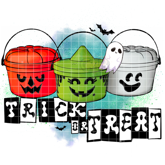 Trick Or Treat Buckets Ghost With Bats PNG