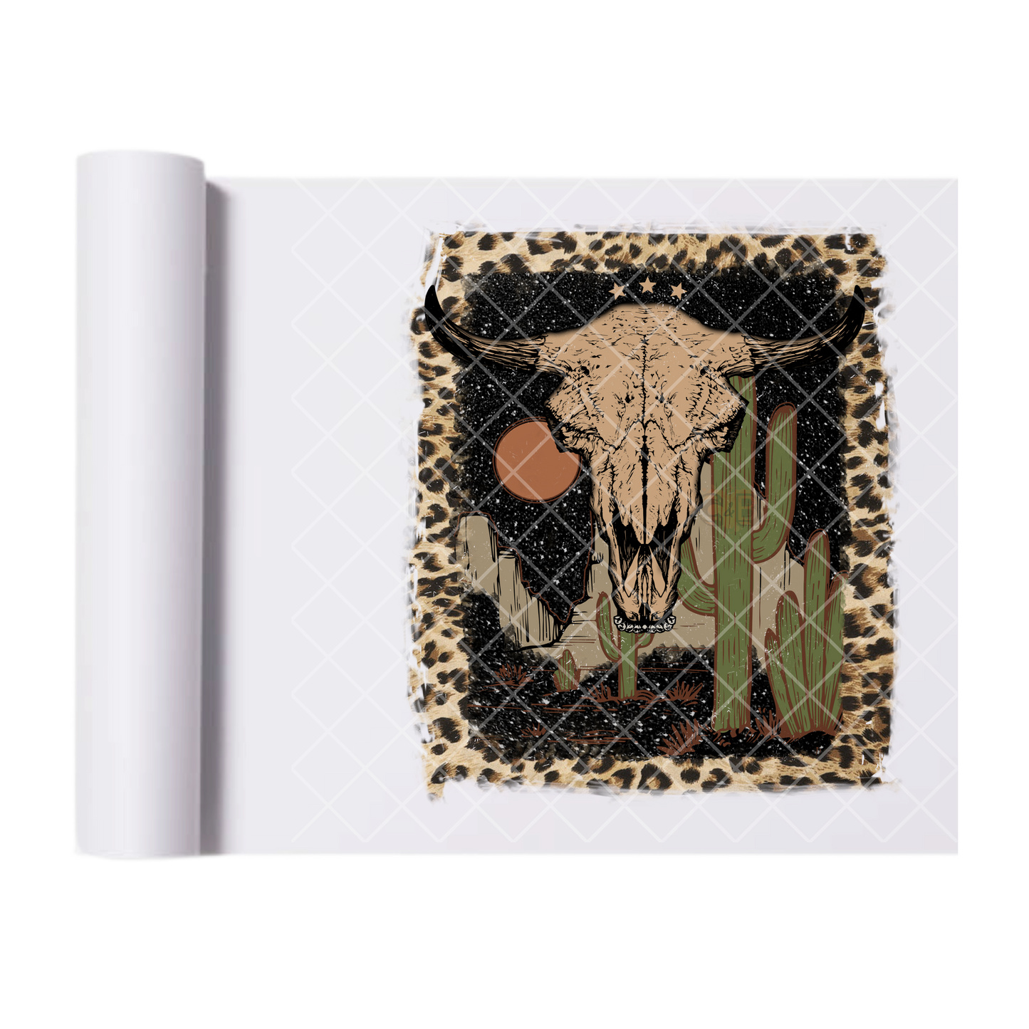 Western Bull Scene - Ready To Press Print Transfer for Apparel, Cotton, Polyester & Blends - High-Quality Print- Commercial Grade